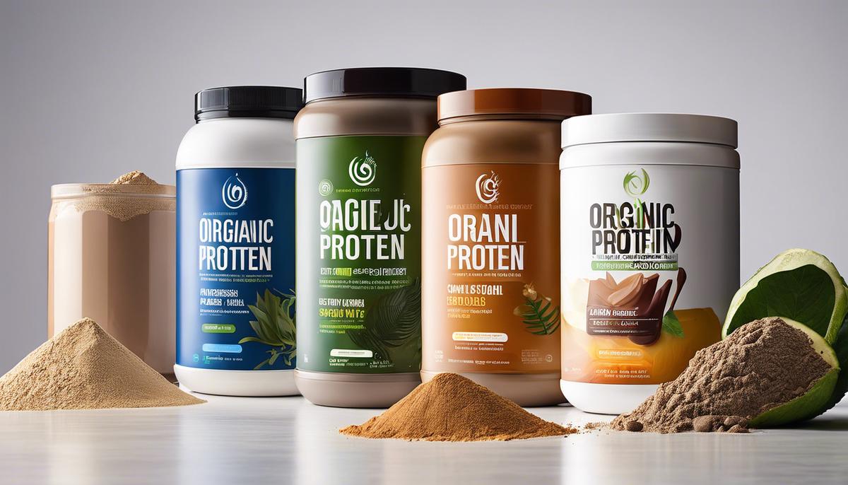 Image of various organic protein powder containers displayed together